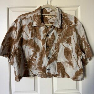 Panama Jack Cropped Banana Leaf Brown and Cream Linen Hawaiian Shirt